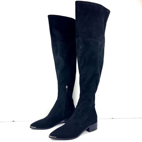 Marc Fisher Yaki Over The Knee Boots Black Vegan Suede Stretch Size 7M - Picture 1 of 16